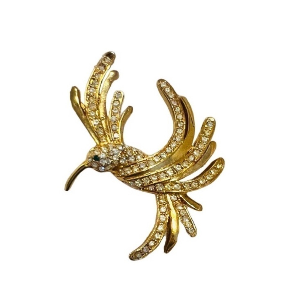 Vintage Gold crystal Hummingbird brooch pin